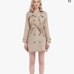 Women's Rain Trench Coat Waterproof Hooded Long Jacket Lightweight Belt Raincoat